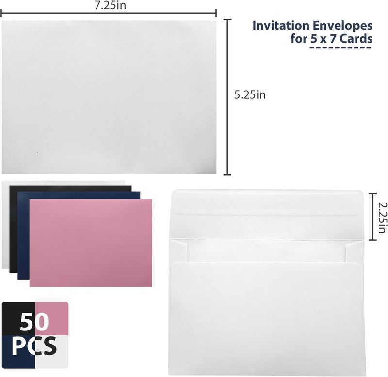 xflyxin 50 Pack White A7 & 5x7 Self-Sealing Envelopes for Invitations, Photos, Cards & Mailings - Wedding & Occasion Ready - Image 2